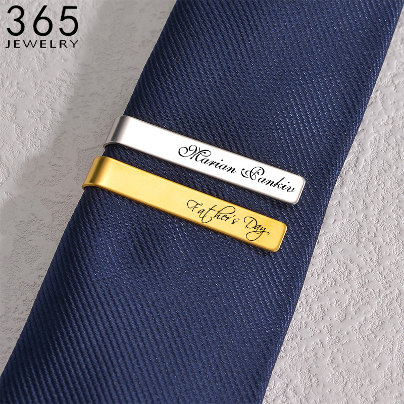 Tie Bar Set Gift - Paslanmaz çelik kazınmış adı kravat klipleri