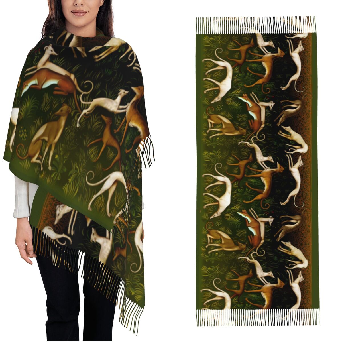 Pashmina Wrap Large - Greyhounds Şal Wrap Kadınlar Kış Büyük