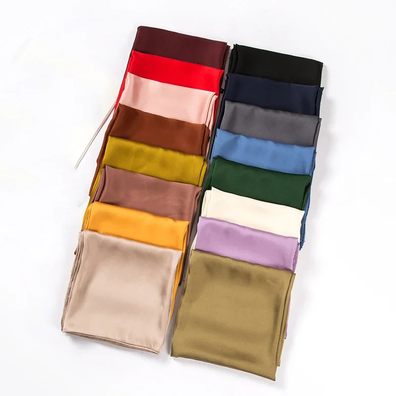 Ascot Neck Scarf - Saten Eşarp Kadın 70cm Düz Renk
