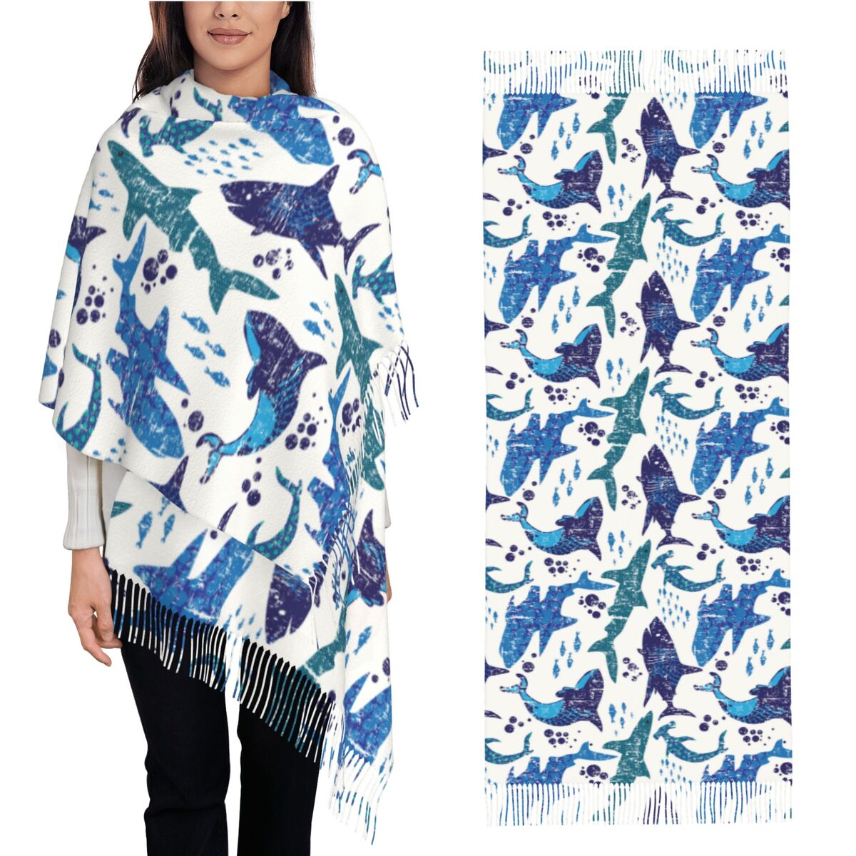 Pashmina Wrap Large - Köpekbalığı Sualtı Dünyası Okyanus Deniz Deniz