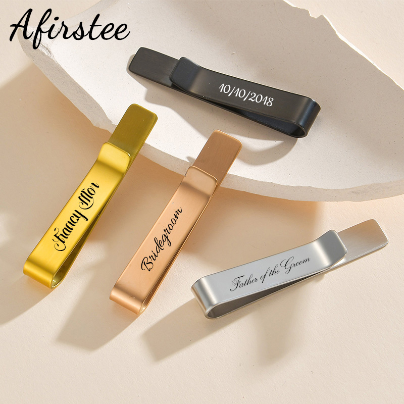 Tie Bar Set Gift - Afirstee Paslanmaz Çelik Kazınmış Adı Kravat
