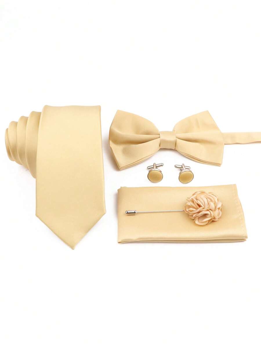 Pocket Square Set - SGIAWETA-5 parça/Set Şampanya Rengi Damatlık Kravat