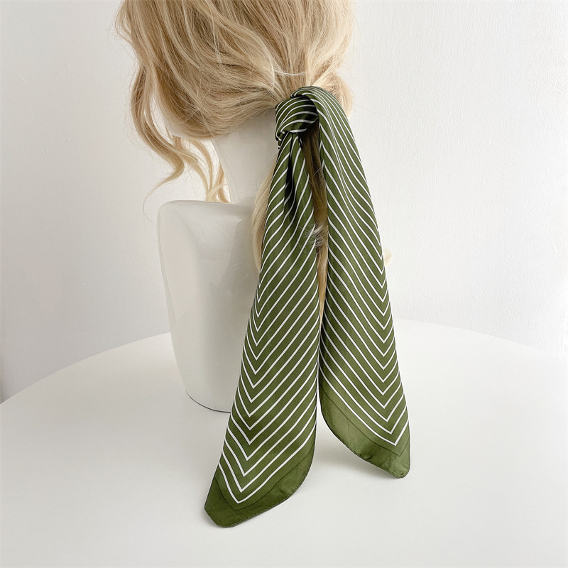 Silk Tie Striped - Lüks Şerit Ipek Kare Eşarp Kadın