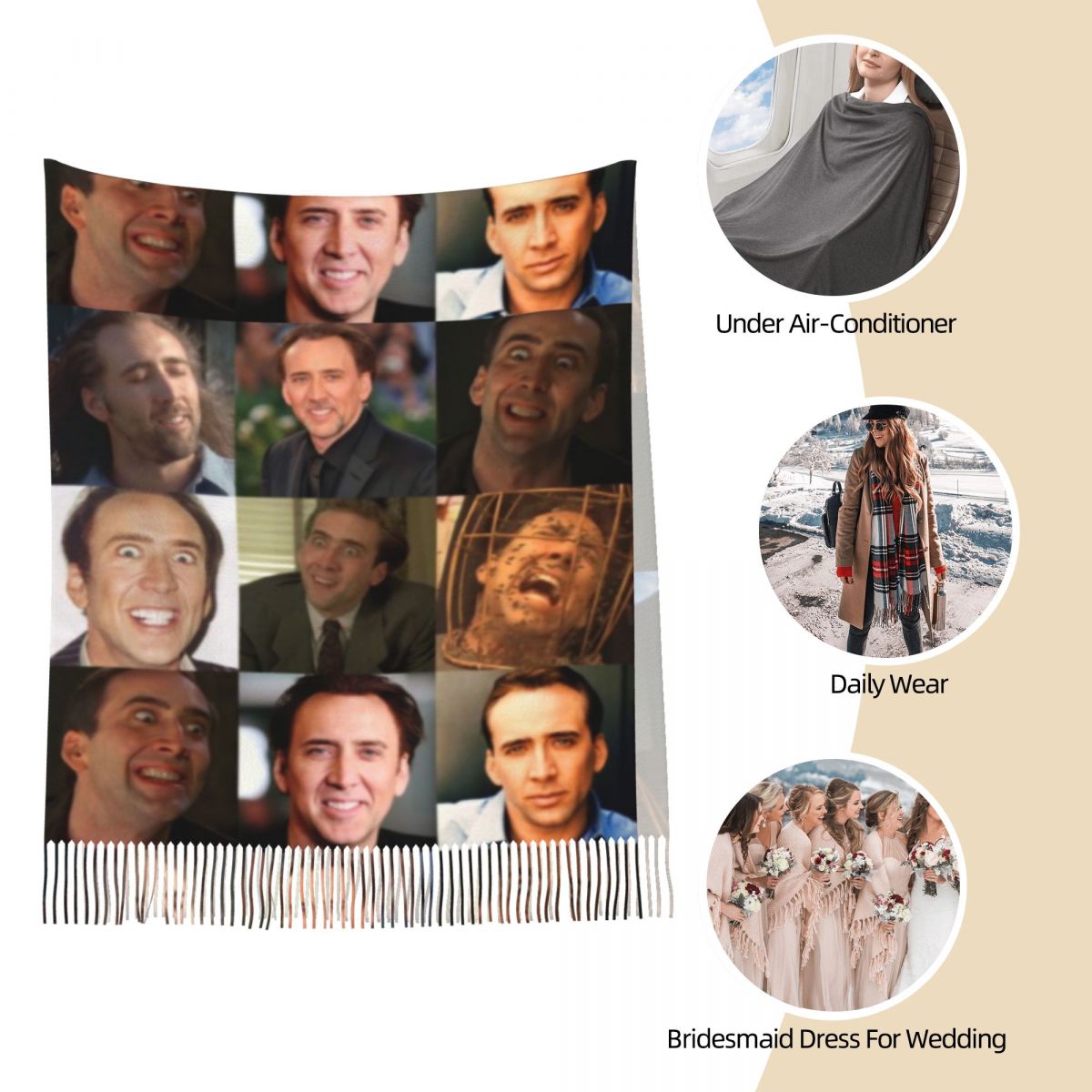 Nicolas Cage Komik Yüz Meme Şa - Pashmina Wrap Large incelemesi ve fiyatı